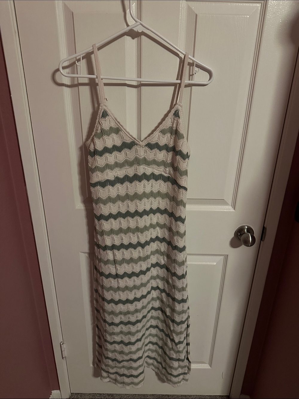 Women’s Striped Knit Slip Dress - Cream and Green